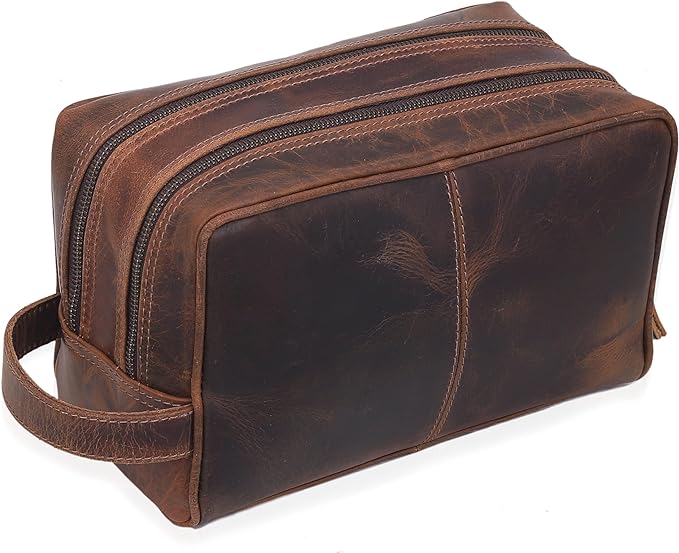 VC VINTAGE COUTURE Leather Toiletry Bag for Men Extra Large Leather Men's Toiletry Bag for Traveling Real Leather Dopp Kit for Men Leather Shaving Bag for Travel