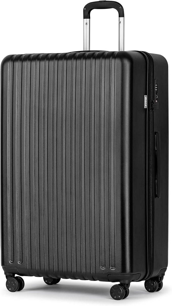 KYME 30-Inch Large Checked Luggage, 100% PC Hardside Suitcase with TSA Lock & Double Spinner Wheels, Durable Travel Hard Shell for Men & Women (Black)
