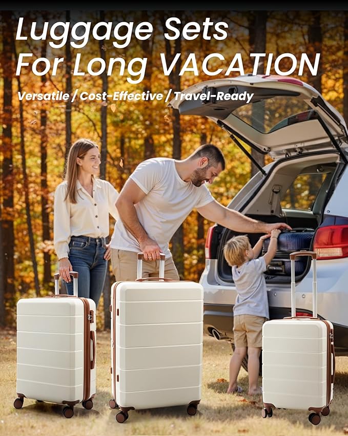 Luggage Sets 3 Piece, Expandable Hardside Suitcases with Wheels, Black
