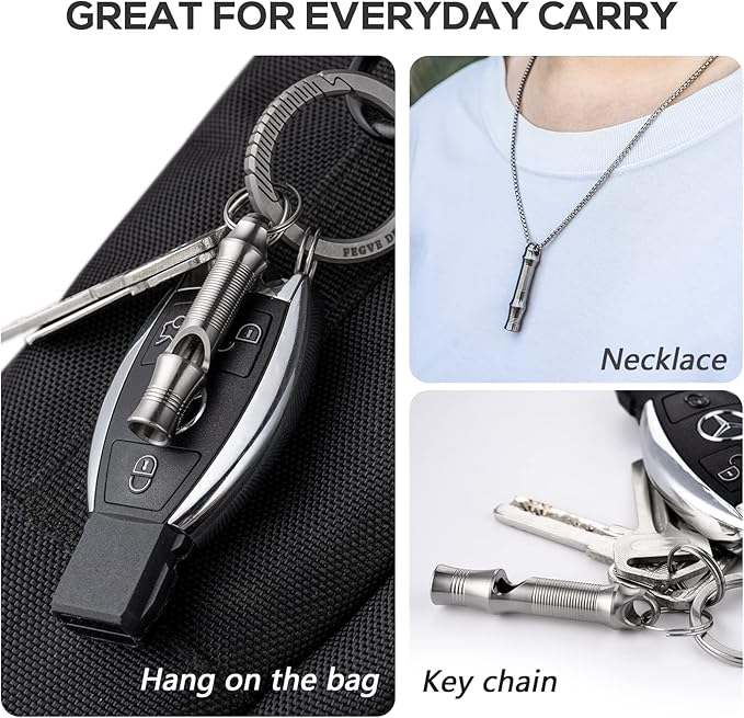 TISUR Titanium Emergency Whistle,EDC Safety Whistles Necklace Loud up to 120db,Survival Whistles for Survival,Hiking,Camping,Pets Training