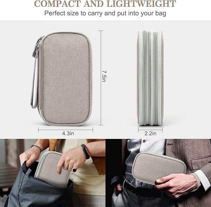 FYY Electronic Organizer, Travel Cable Organizer Bag Pouch Electronic Accessories Carry Case Portable Waterproof Double Layers All-in-One Storage Bag for Cable, Cord, Charger, Phone, Earphone Khaki