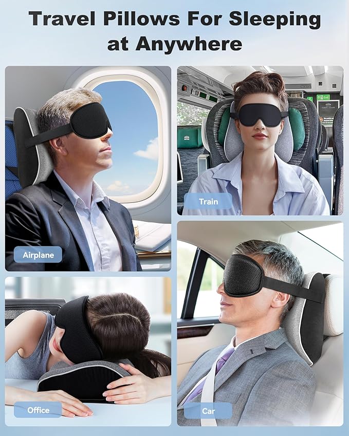 JefDiee Travel Pillows for Airplanes,Travel Pillow with Eye Mask,Prevents Head Forward,Neck Pillow Airplane for Sleeping,Used for Long Flight,Road Trip,Car Headrest