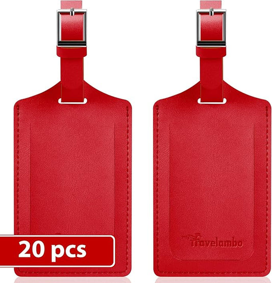 Travelambo Luggage Tags for Suitcases Faux Leather Privacy Protection 20 Pack Bag Tags Travel Accessories Essential, Deep Red