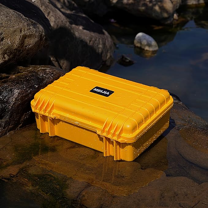 MEIJIA Portable Waterproof Hard Camera Case, Dry Case with Customizable Fit Foam, Protection for camera, drones,telescopes,18.5 x14.06x6.93inches(Yellow)