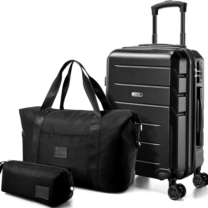 Hoteel Luggage Sets 3 Piece, ABS+PC Hard Shell Expandable Suitcases with Wheels, TSA Aproved Lock and Carry on Bags, Travel Suit Case Set for Men and Women, (3-Piece, Black)