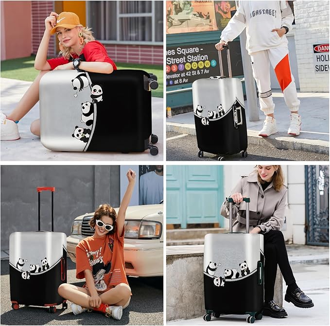 ANNA QUEEN Panda Family Luggage Cover, Cute Panda Design Suitcase Protector, Stretchable Washable Travel Sleeve for 32-34 Inch Luggage