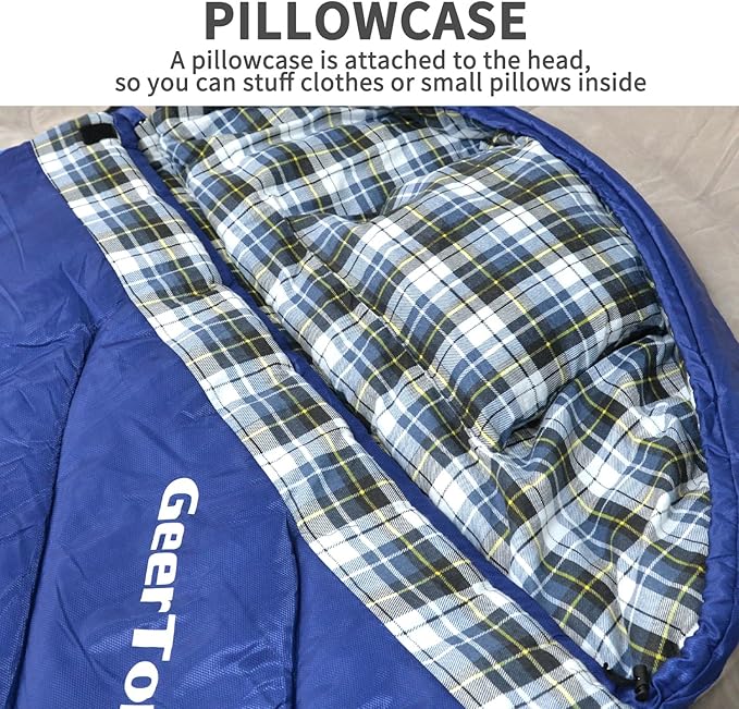 GEERTOP Flannel Sleeping Bag for Adults XXL 4 Season, 0 Degree Sleeping Bag for Winter Cold Weather
