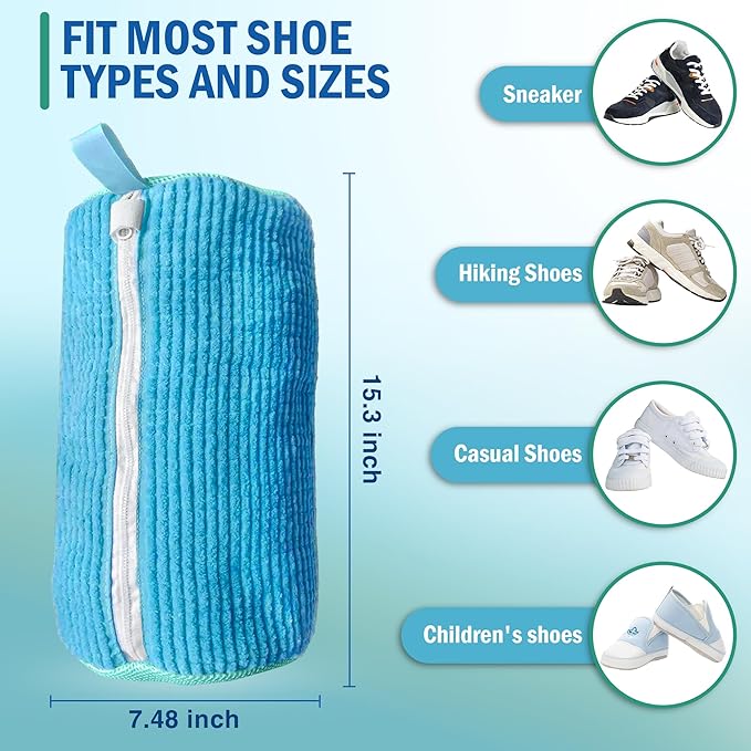 Shoe Washing Machine Bag - 2Pcs Reusable Shoe Laundry Bag for Washing Machine & Dryer Shoe Washing Bag for Sneakers, Tennis Shoes & Stain Removal (Blue)