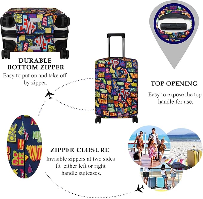 Explore Land Travel Luggage Cover Suitcase Protector Fits 27-30 Inch Case (America Map, L)