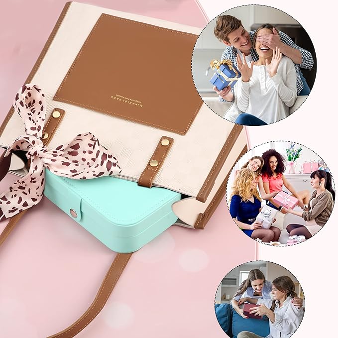 Travel Jewelry Box, PU leather Small Jewelry Organizer For Female Girls, double layer portable mini travel case for storing earrings, rings, necklaces.(Green)