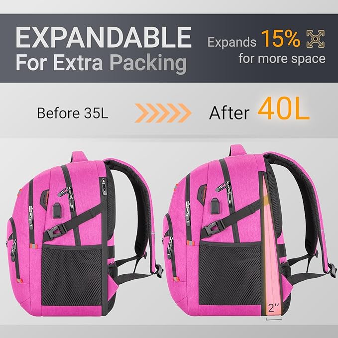 40L Expandable Laptop Backpack, Anti-thief Travel Backpack with USB Charging Port, Airline Approved Business Waterproof Carry on Luggage, Fits 15.6" Laptop for Men Women
