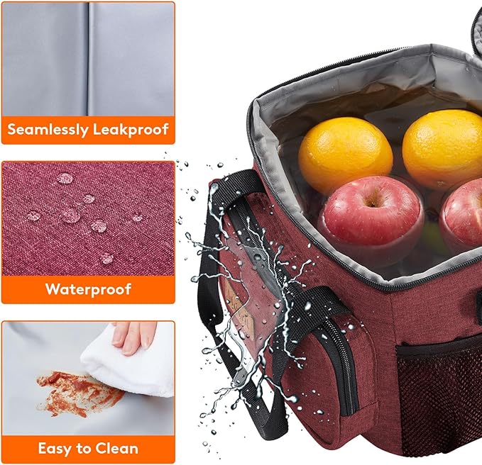 Lifewit Medium Lunch Bag Insulated Lunch Box Soft Cooler Cooling Tote for Adult Men Women, Burgundy 12-Can (9L)