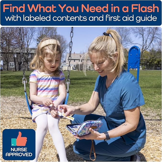 KeepGoing Travel First Aid Kit for Kids – 130 Pc. for Car, Home, Purse, Diaper Bag & Backpack with Latex-Free Bandages - Mini First Aid Kit Travel Size TSA-Approved