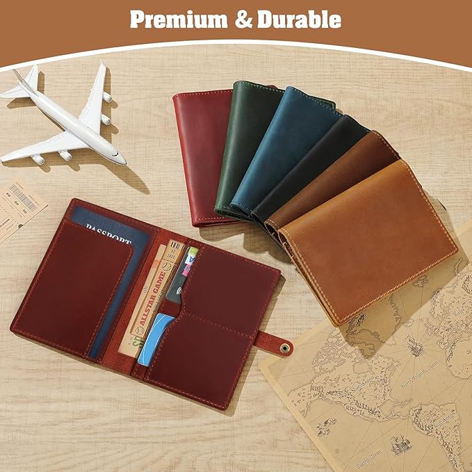 Jack&Chris Genuine Leather Passport Holder For Travel, RFID Blocking Handmade Passport Holder with Card Case Organized & Safe, Quality Travel Essentials for Women and Men for Gifting, Red