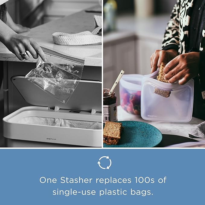 Stasher Premium Silicone Reusable Food Storage Stand-Up Mid Bag, Clear, Microwave, Sous Vide, Dishwasher, Oven and Freezer Safe, BPA Free, Leak-free, Eco-friendly, 56 Oz