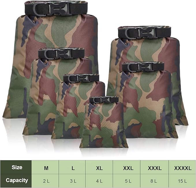 Shappy Waterproof Dry Bag Set 6 Sizes Lightweight Sacks and Long Adjustable Shoulder Strap Outdoor Water Proof Keep Gear Dry Bag Stuff Sacks for Backpacking, Boating, Hiking, Camping