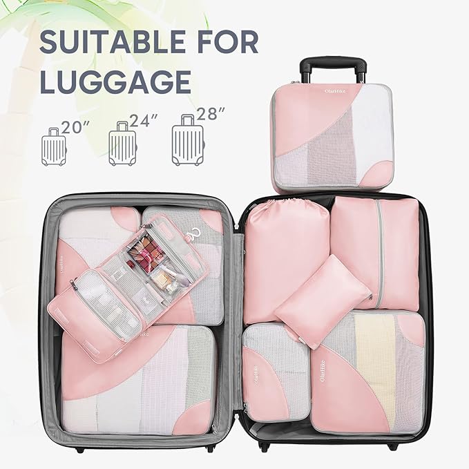 ALL INCLUDED 10 Set Durable Packing Cubes for Suitcases,OlarHike Essentials for Travel, UPGRADED Anti-Tear Stitching, NEW Improved Luggage Packing Organizers for Travel Accessories (Pink)