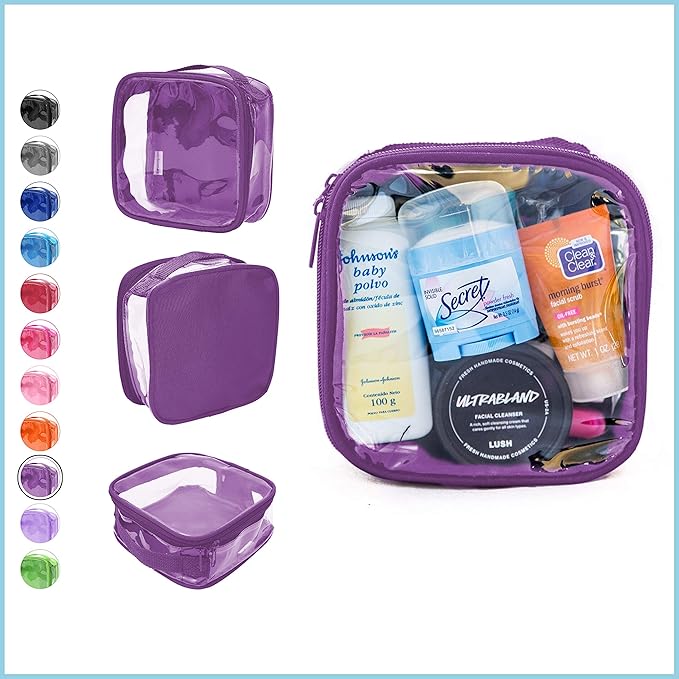 EzPacking Clear TSA Approved 3-1-1 Travel Toiletry Bag for Carry On/Quart Size Transparent Liquids Pouch for Airport Security/Reusable See Through Vinyl & PVC Plastic Organizer Men Women (Purple)