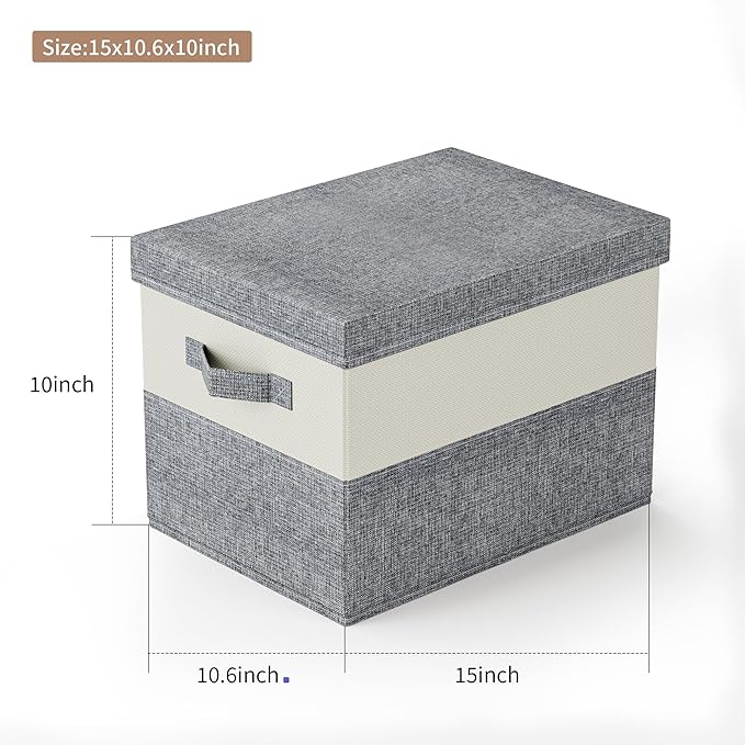 Fabric Large Storage Bins with Lids 3 Pack Collapsible, Linen Closet Organizers and Storage, Baskets for Organizing, Purse Organizer for Closet, Shelf Baskets, 15x10.6x10