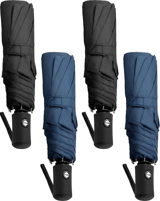 Yahenda 4 Pack Windproof Travel Umbrellas Bulk Automatic Open and Close Umbrella Folding Rain Umbrella for Men Women