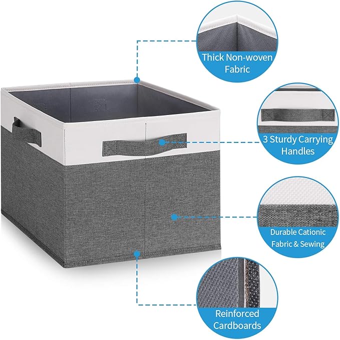 GhvyenntteS Large Closet Storage Bins with 3 Handles, 15x11x9.6 Inch Storage Baskets for Shelves, Foldable Fabric Storage Bins for Shelves, Closet Organizers and Storage Boxes 3 Pack