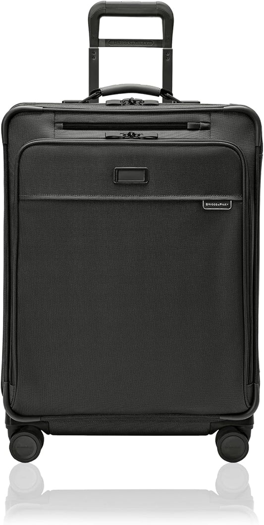 Briggs & Riley 26" Medium Expandable Spinner - Checked Luggage for Travel, Suitcases with Wheels, Softside Rolling Bag for Men & Women, Self-Repairing Zipper - Baseline Collection, Black