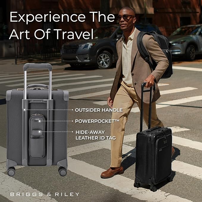 Briggs & Riley Essential 22" Carry On Expandable Spinner - Luggage for Travel, Suitcases with Wheels, Softside Rolling Bag for Men & Women, Self-Repairing Zipper - Baseline Collection, Steel Gray