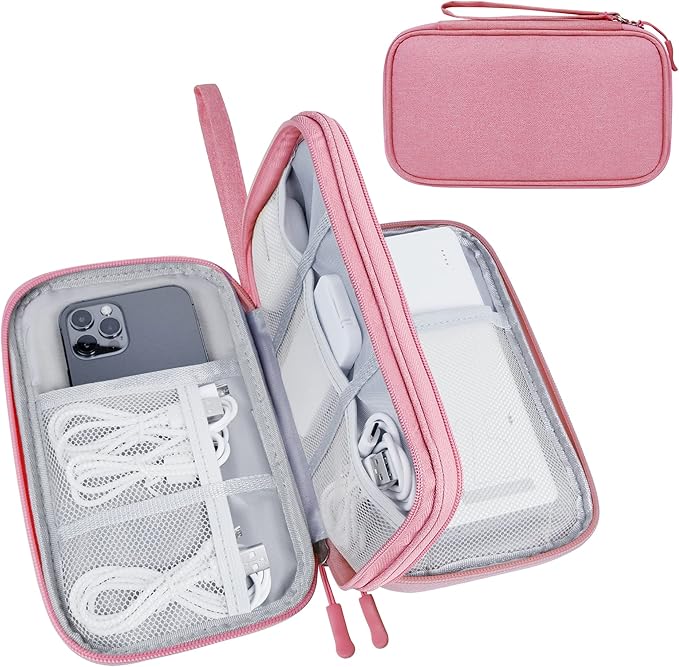 Electronics Organizer Travel Case,Electronic Accessories Storage Bag,Portable Waterproof Cable Organizer Bag,Travel Cord Organizer Bag for Small Charging Cord Storage,Cables,SD Card-Pink
