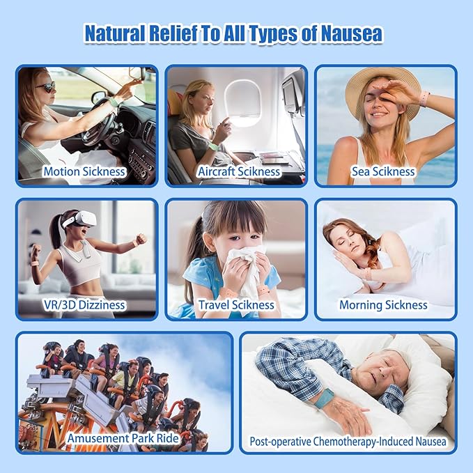 Hion Motion Sickness Bracelets Sea Sickness Wristbands for Motion Sickness/Morning Sickness/Pregnancy Nausea Anti Nausea Wristband Acupressure Nausea Bands Motion Sickness Bands（3Pairs-Black）