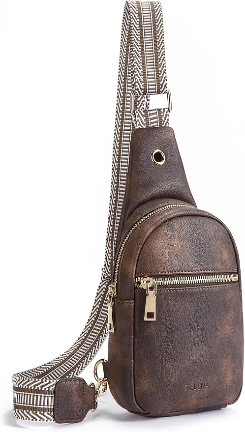 Telena Small Sling Bag for Women Leather Crossbody Fanny Packs Chest Bag for Women