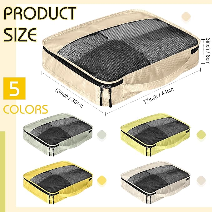 5 Pcs Packing Cubes for Suitcase Large Travel Cubes Carry on Luggage Organizer Bags for Clothes Accessories(L,Yellow)