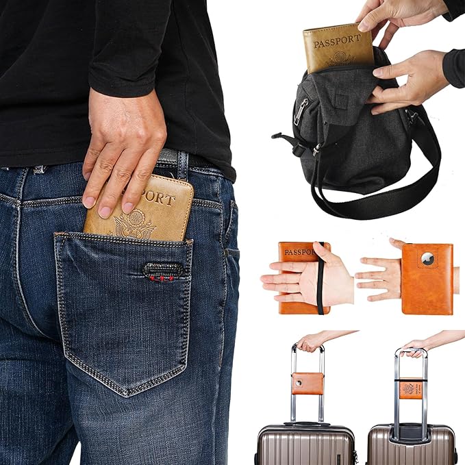 Airtag Passport Holder Cover Wallet Travel Essentials RFID Blocking Leather Card Case International Must Haves Travel Accessories for Women Men(119#Grey)