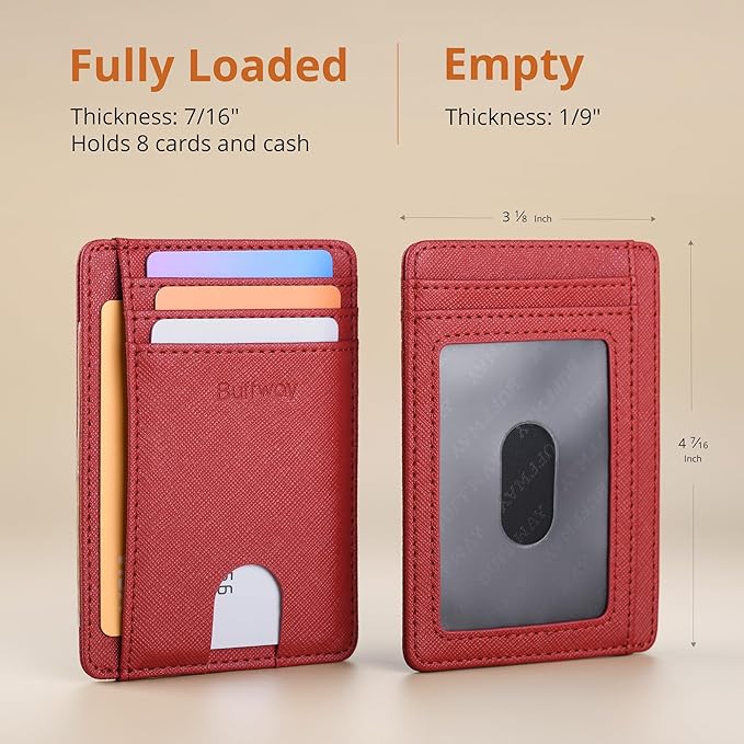 Buffway Slim Minimalist Front Pocket RFID Blocking Leather Wallets for Men and Women - Cross Red