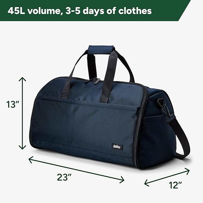 Halfday Convertible 2-in-1 Premium Garment Duffel Weekender Bag 45L | Wrinkle-Free Travel, Hanging Suit Compartment, Shoe Pockets, Trolley Sleeve. Balistic Nylon Carry-On, Pacific