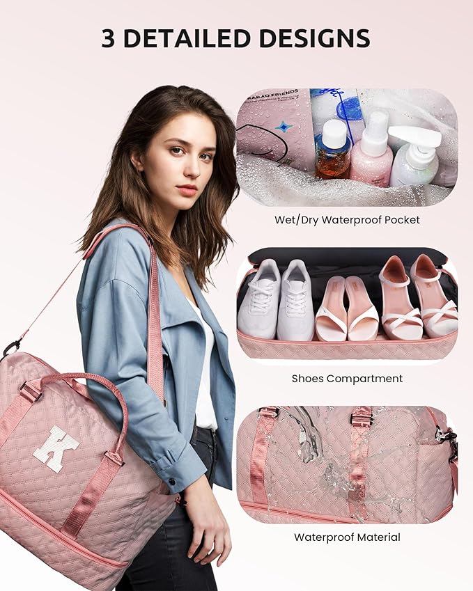 Teacher Appreciation Gifts for Women-Duffle Bag with Shoe Compartment, Personalized Weekender Bag, Overnight Bag, Letter Travel Bag with Makeup Bag，Birthday Gift for Daughter (Letter O)
