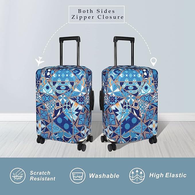 Explore Land Travel Luggage Cover Suitcase Protector Fits 27-30 Inch Case (Portuguese tiles, L)