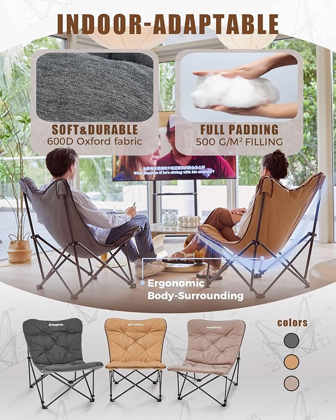 KingCamp Butterfly Chair Oversized XL Saucer Chair for Adults Padded Folding Comfy Camping Chairs for Teens Kids 300lbs Heavy Duty with High Back for Bedroom Living Room Dorm Rooms Outdoor Patio Lawn