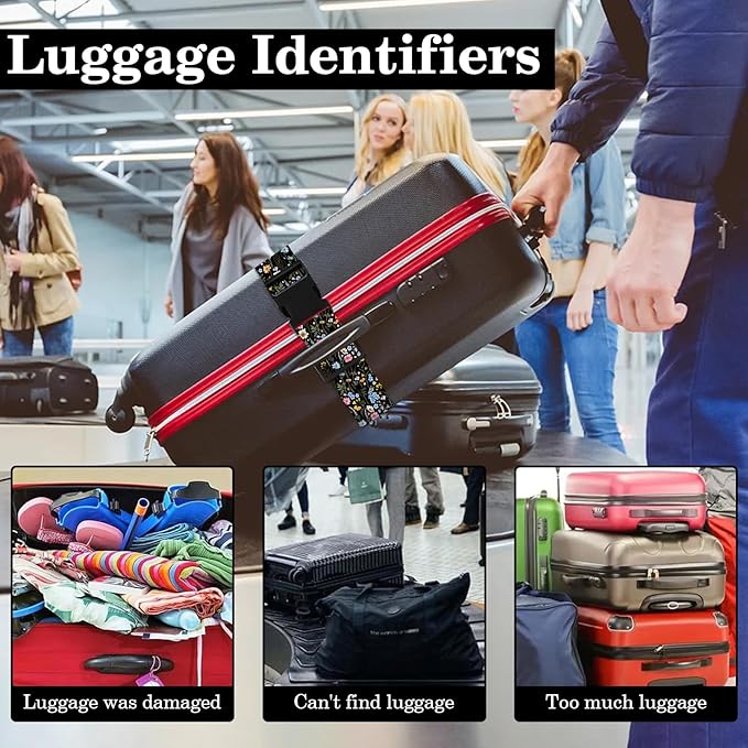 2 Pack Wildflower Luggage Straps for Suitcases Adjustable Travel Belt Luggage Tie Carry On Bag Suitcase Strap to Keep Suitcase Secure While Traveling