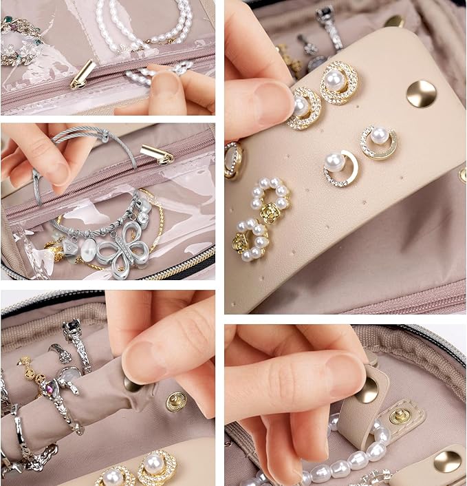 Jewelry Travel Case Organizer for Necklaces, Earrings, Rings, Bracelet, Watch, Soft Sided, Red Sandalwood