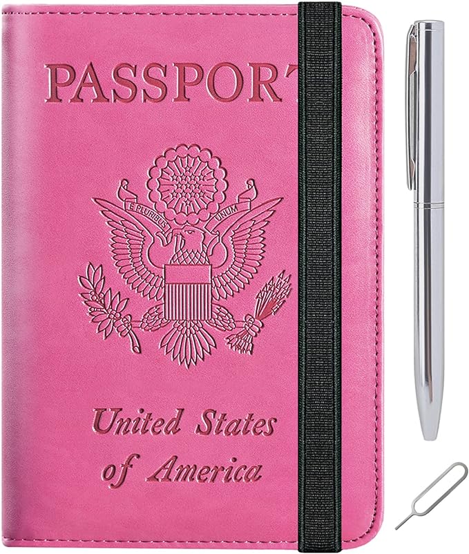 Passport Holder Cover Wallet Travel Essentials RFID Blocking Leather Card Case International Must Haves Travel Accessories for Women Men(113#Pink)