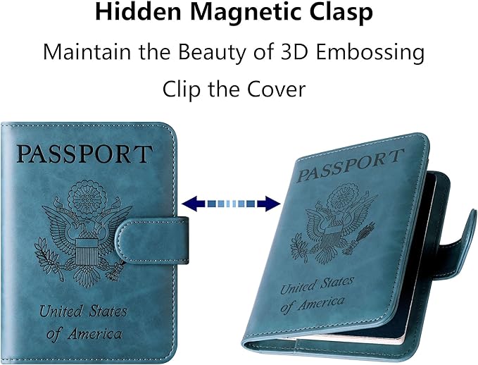 Passport Holder Cover Wallet Travel Essentials Leather Rfid Blocking Case Vacation Luggage Must Haves Travel Accessories for Men Women (120#Blue)