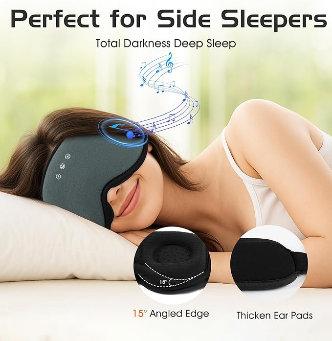Bluetooth Sleep Mask, 2 in 1 Bamboo Cotton 3D Sleeping Headphones for Side Sleepers Sleep Mask with Timming Setting, Blackout Eye Mask for Sleeping Travel Meditation Men Women