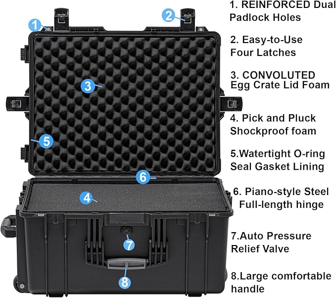 Rolling Hard Case with Foam,26 x 20 x 13 Inch, Equipment Case with Wheels and 4 Handles for camera, Drone,tool, electronics,Shockproof, Waterproof, TSA Friendly, Inner 22.64"X 16.73"X9.84"