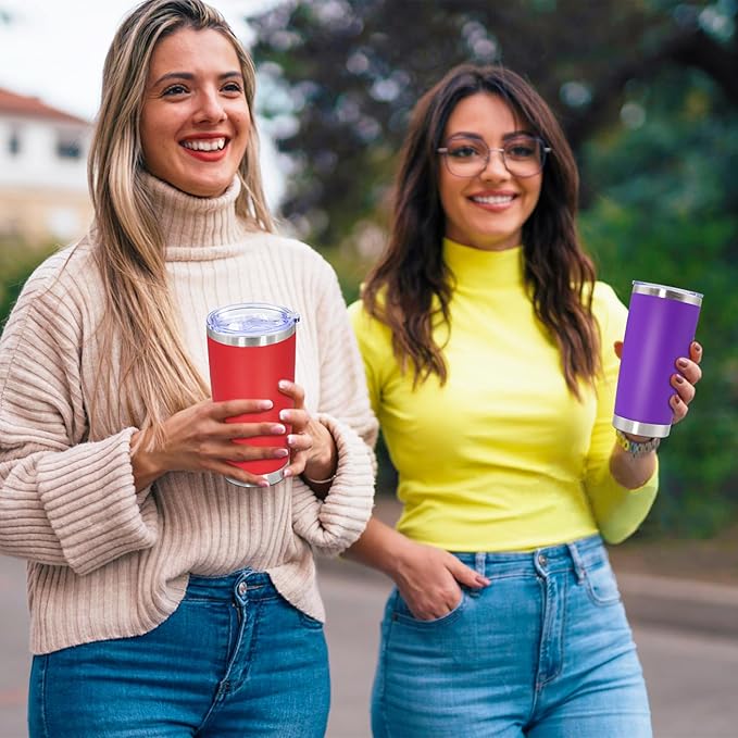 20oz Tumbler Bulk Stainless Steel Tumbler Cup with Lid Vacuum Insulated Double Wall Travel Mug, Durable Powder Coated Travel Coffee Tumbler Mug for Hot & Cold Drinks, Purple,8 Pack