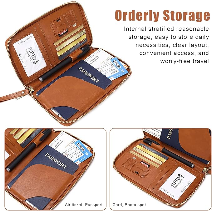 Multi-Function RFID Travel Passport Wallet with Phone Pocket - Ultimate Passport Holder for Women & Men | Holds Phones, Passports, Cash, Cards & Boarding Passes (Brown)
