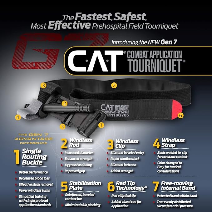 EVERLIT Emergency Trauma Kit, CAT GEN-7 Tourniquet 36" Splint, Military Combat Tactical IFAK for First Aid Response, Critical Wounds, Severe Bleeding Control (Black)