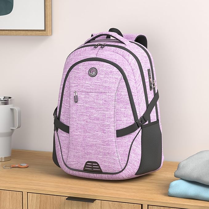 SHRRADOO Anti Theft Laptop Backpack Travel Backpacks with usb Charging Port for Women Men High School College Backpack Computer Bag Fits 17 Inch Laptop,Purple