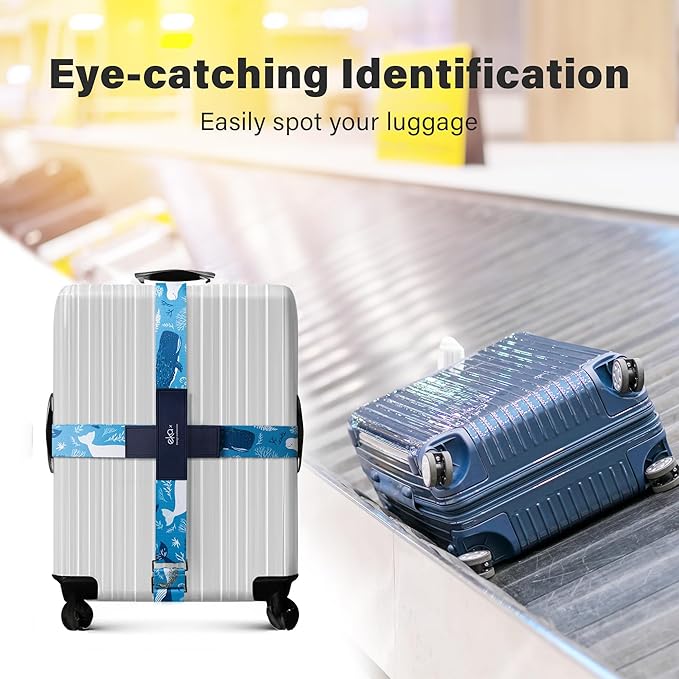 Luggage Straps for Suitcases,Adjustable Luggage Elastic Belt, Travel Essentials for Airport,Station, Vibrant Designs, (Azure Ocean)