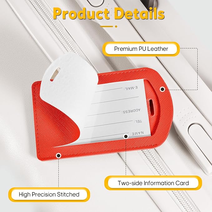 3 Pack Luggage Tags for Suitcases, TSA Approved Bag Tags, Baggage Tags with Privacy Protection, Travel Essentials Luggage Accessories, Red & Brown