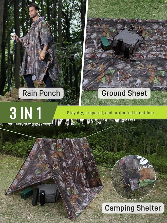 SaphiRose Extra Thick Hooded Rain Poncho Double Layer Waterproof Raincoat Jacket for Men Women Adults